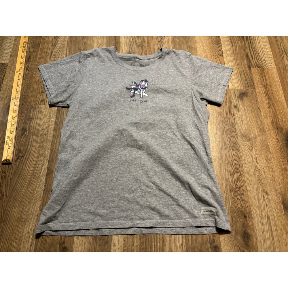 Life is Good Vintage Shirt Women Size L Gray Jackie Adirondack Chair Graphic